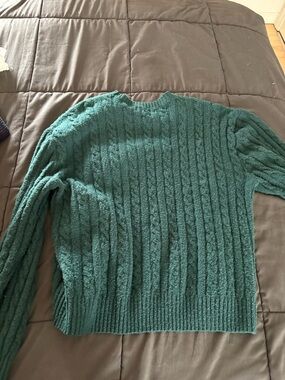 Hollister Teal Green Cable Knit Crewneck Sweater